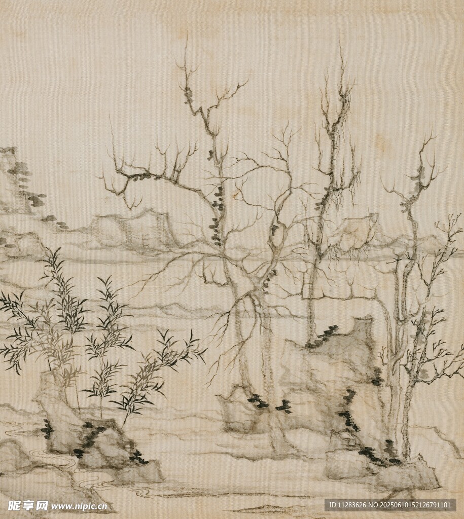 水墨山水枯樹圖