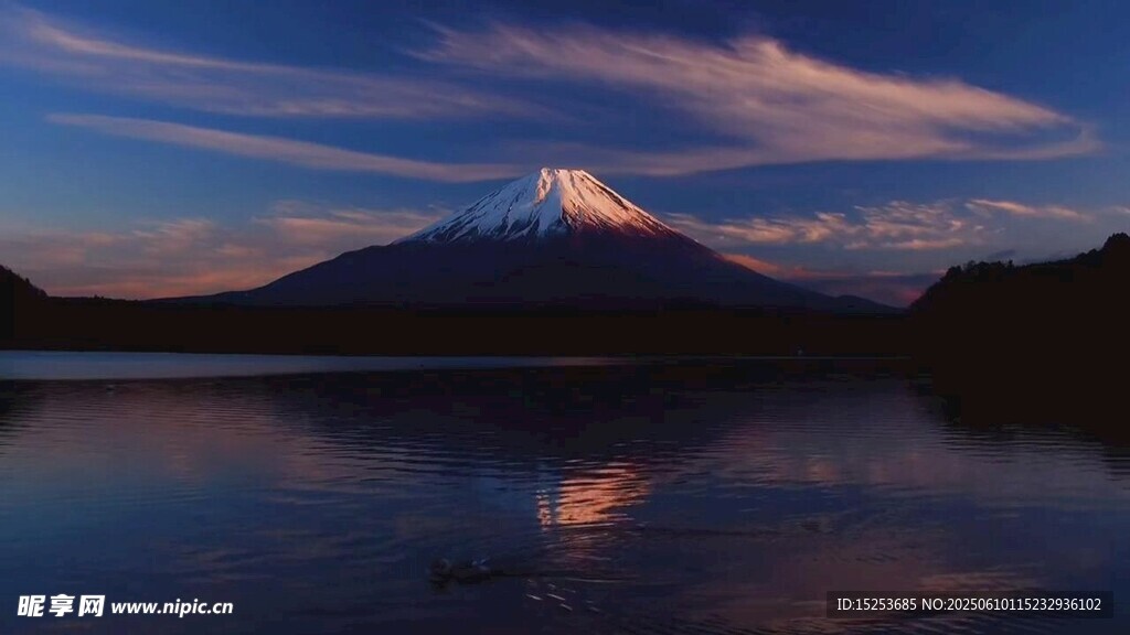 富士山湖畔絕美日落景觀