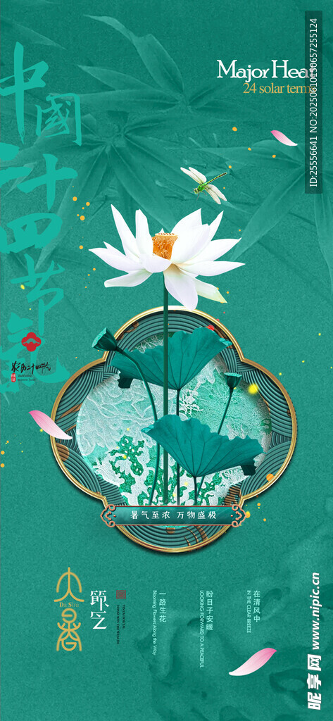 大暑節(jié)氣荷花蜻蜓中國(guó)風(fēng)海報(bào)
