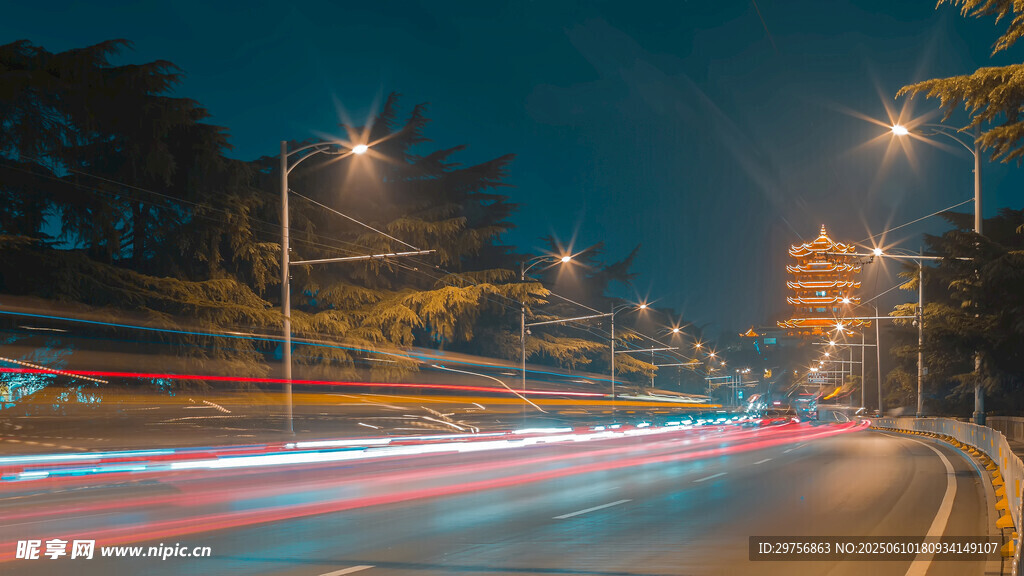 城市夜景車流光影軌跡