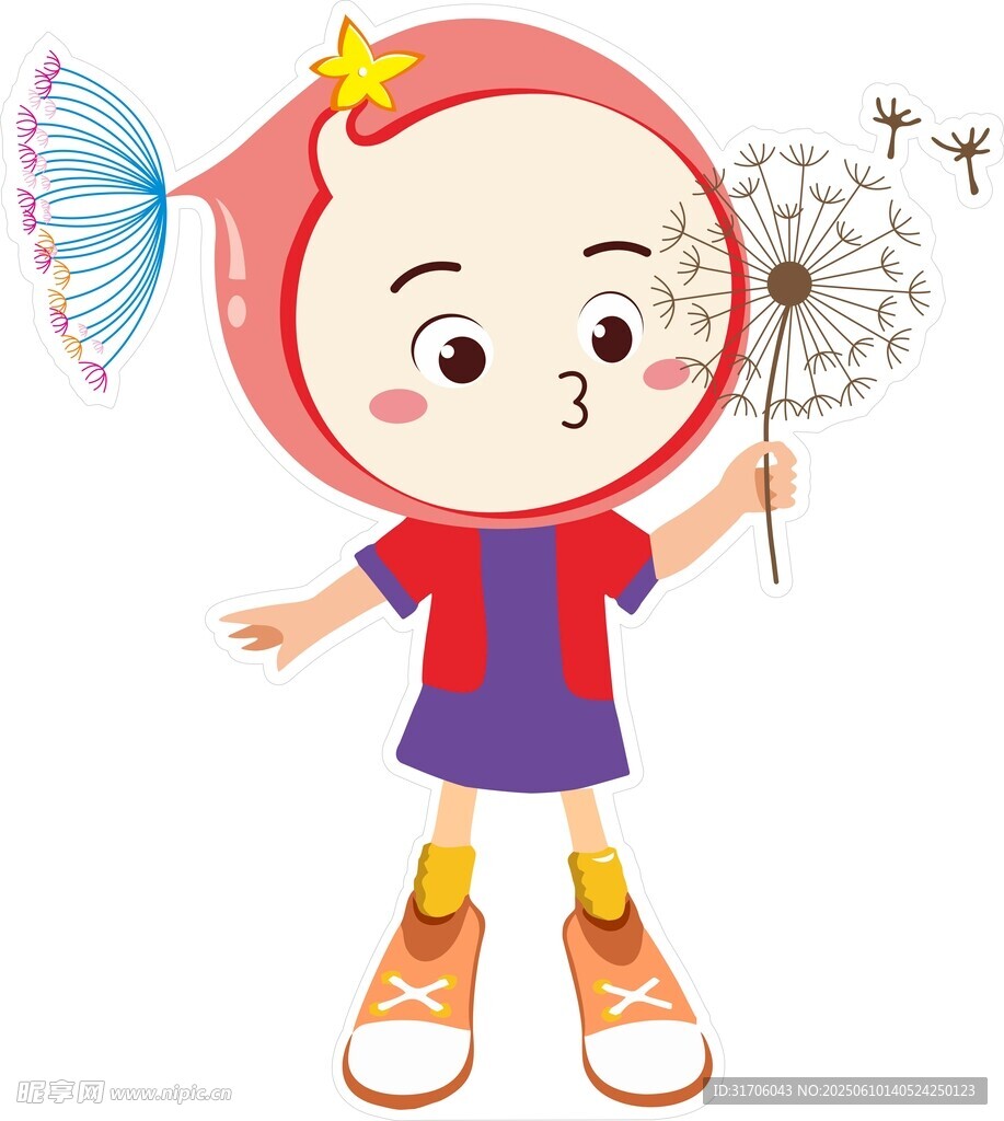 吹蒲公英的可愛小女孩