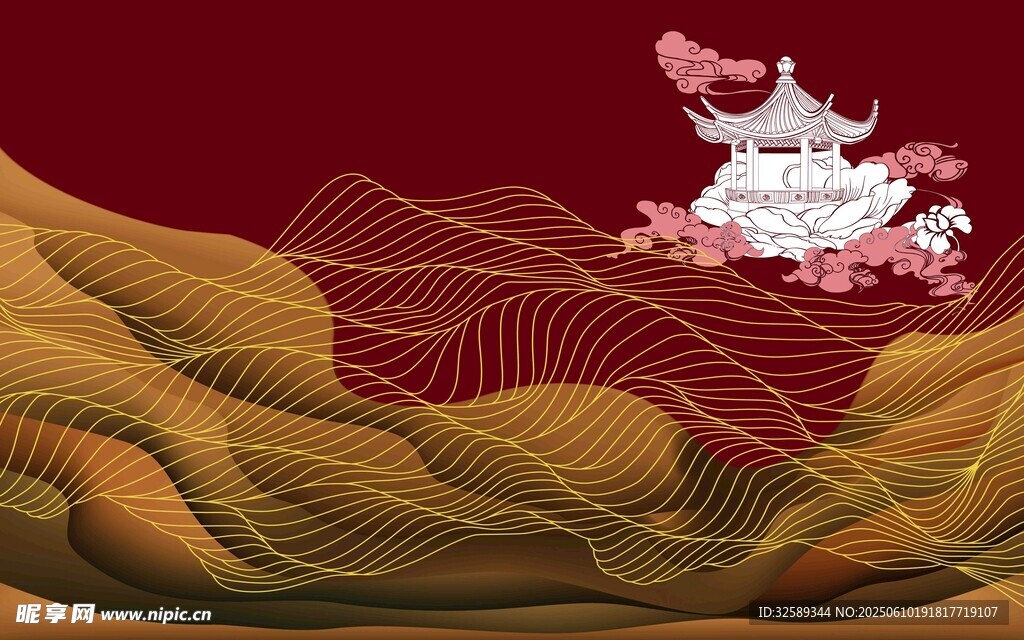 中式圓形圖案與飄帶元素
