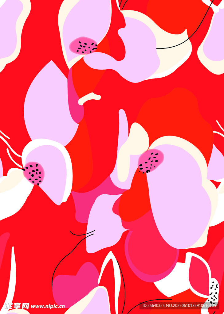 紅色背景抽象花卉圖案