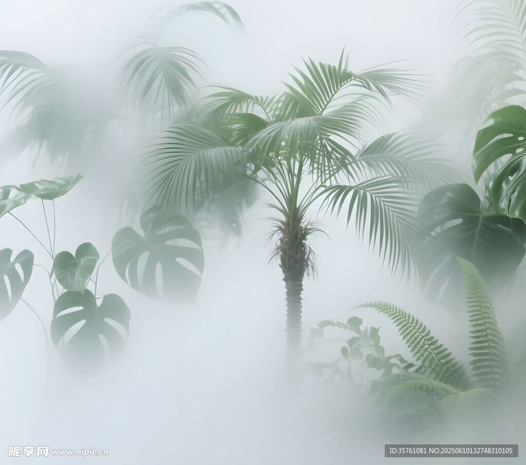 霧氣虛影熱帶雨林綠植