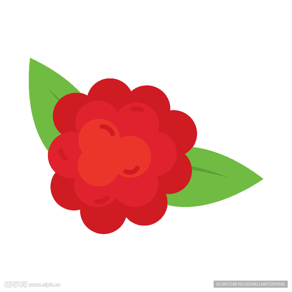 紅色花朵配綠葉插畫