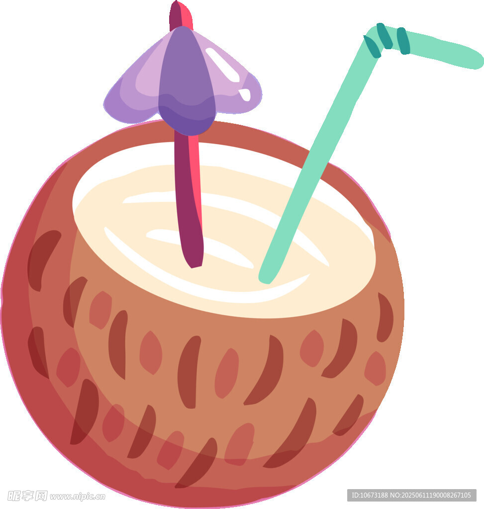 插畫風格的椰子飲品