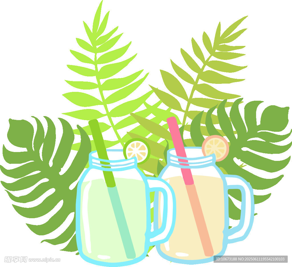 清新綠植旁的多彩飲品