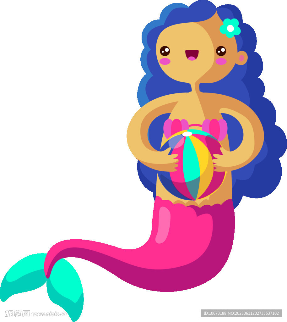 可愛小美人魚懷抱彩色物品