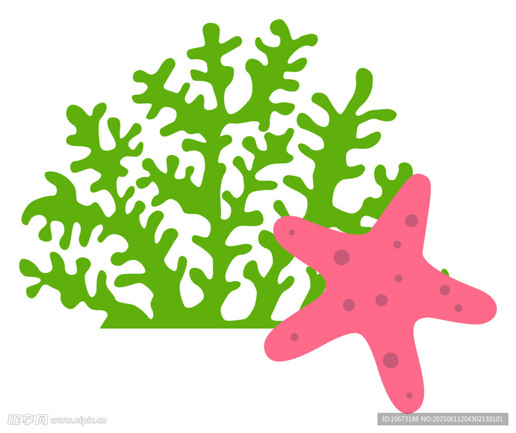 海星與綠色珊瑚插畫
