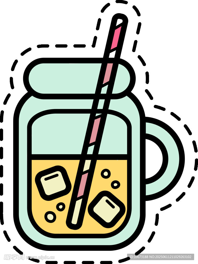卡通玻璃罐冰飲插畫