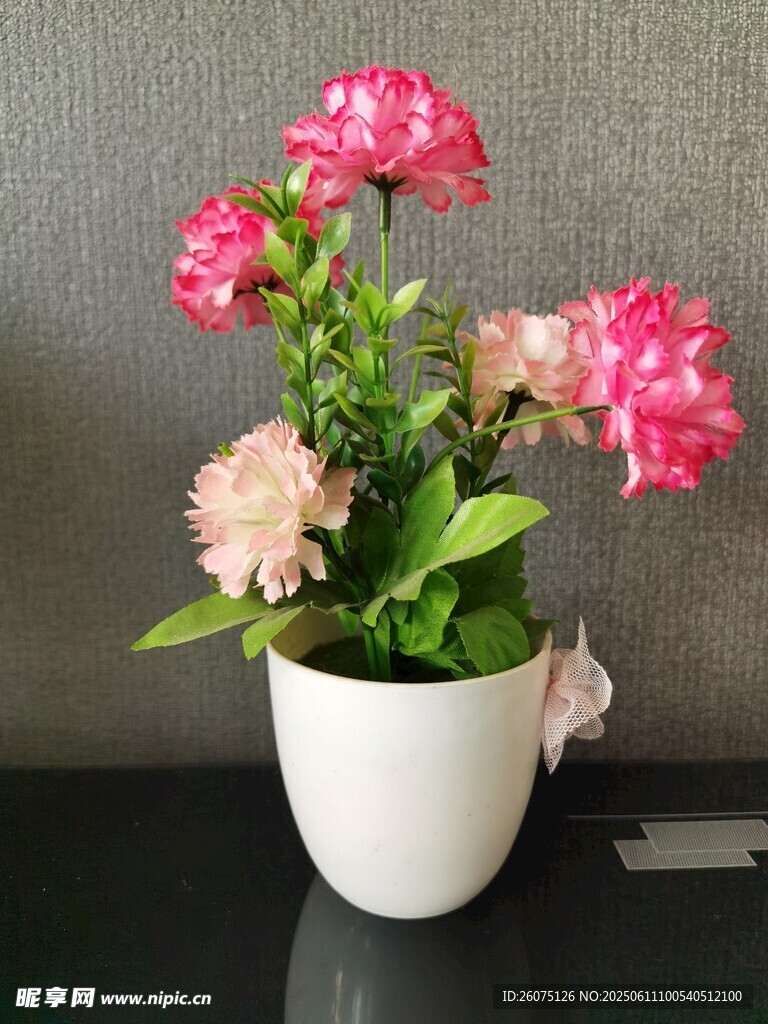 白色花盆中的多彩花卉