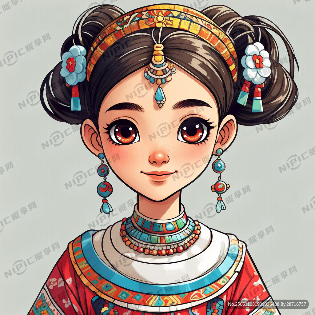 侗族少女卡通圖