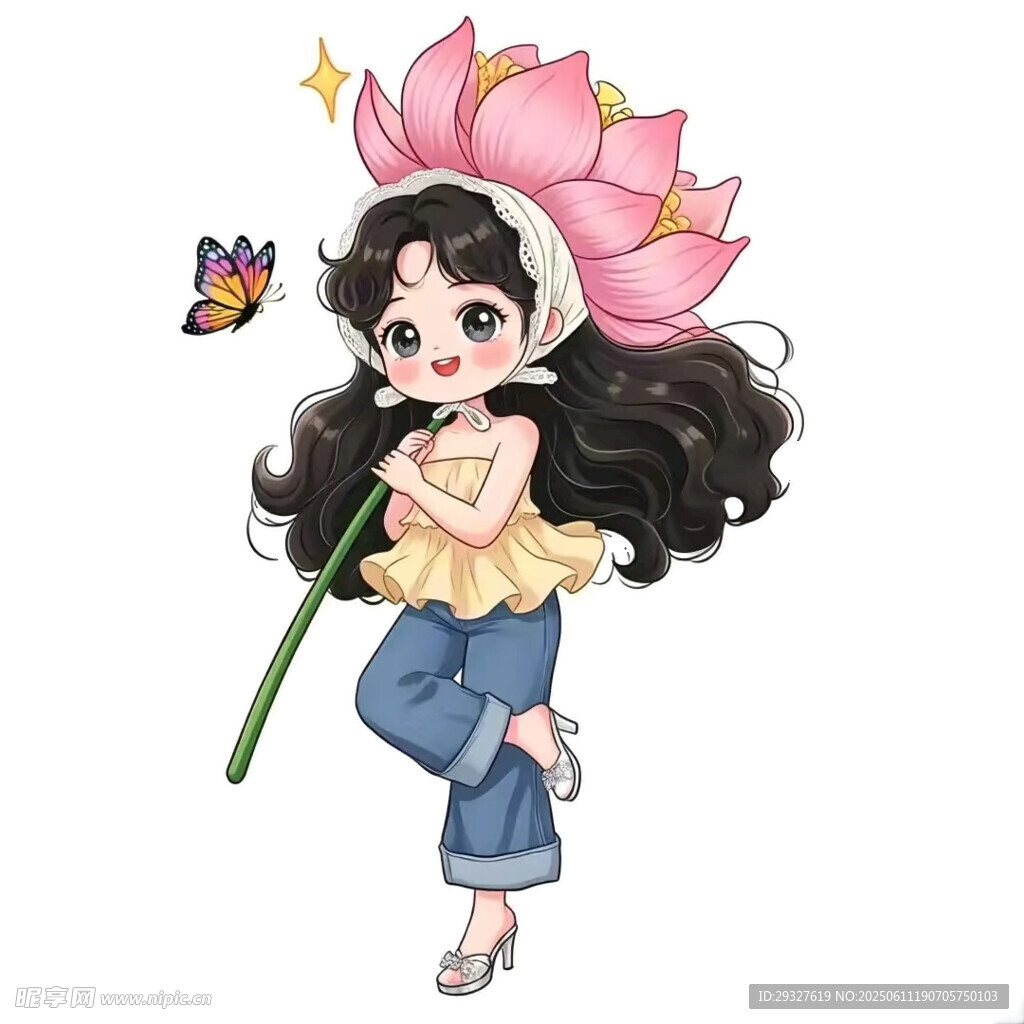 荷花少女與蝴蝶的夢幻畫面