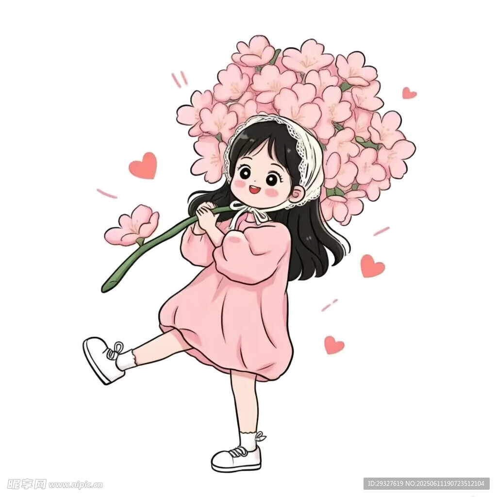 女孩手持浪漫粉色花束