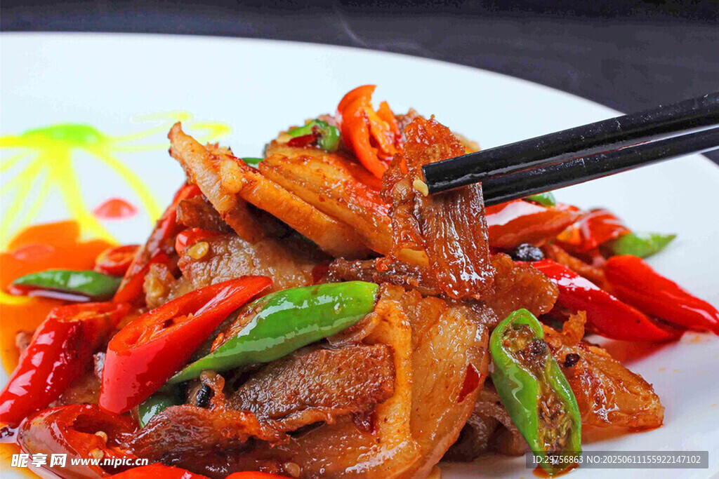 辣椒炒五花肉美食特寫