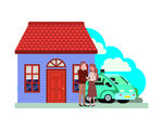男子在屋旁給汽車充電