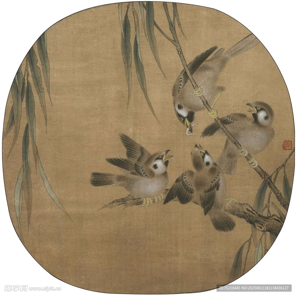 古畫中棲息于枝的雀鳥