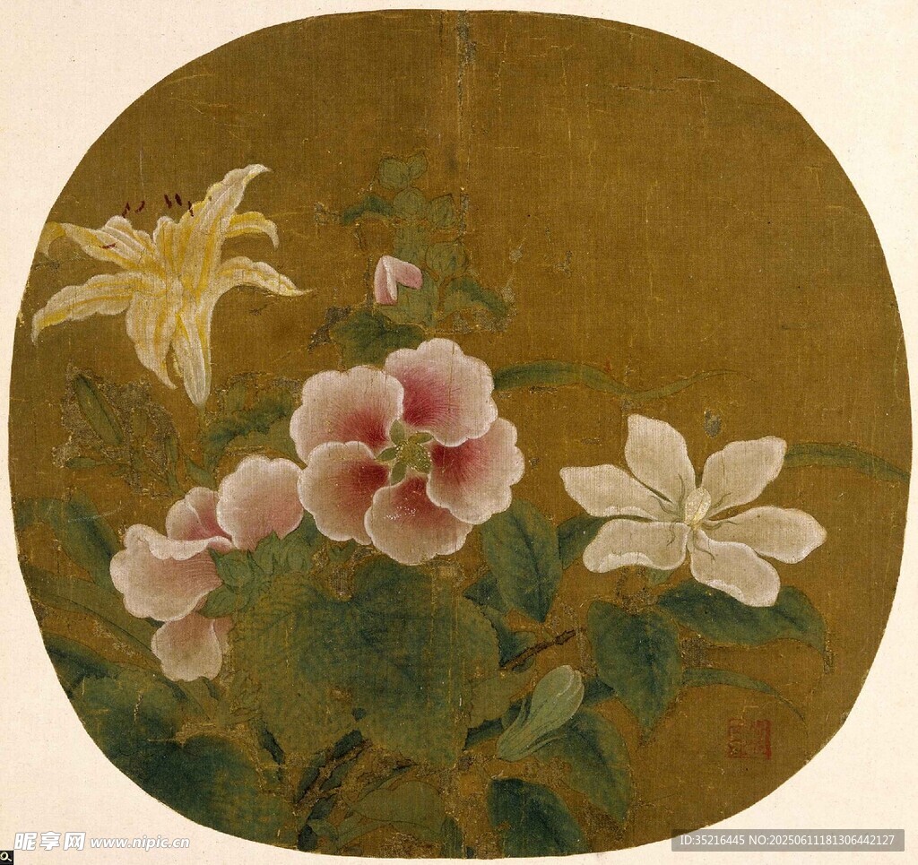 古典花卉團扇圖