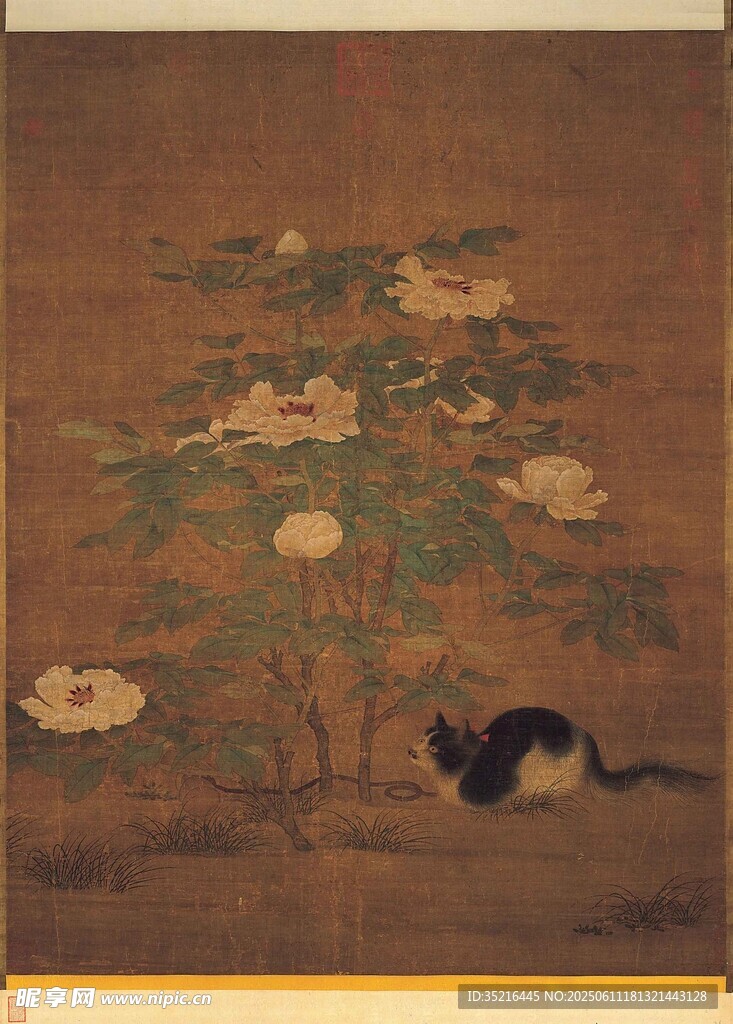 古畫中的貓與繁花