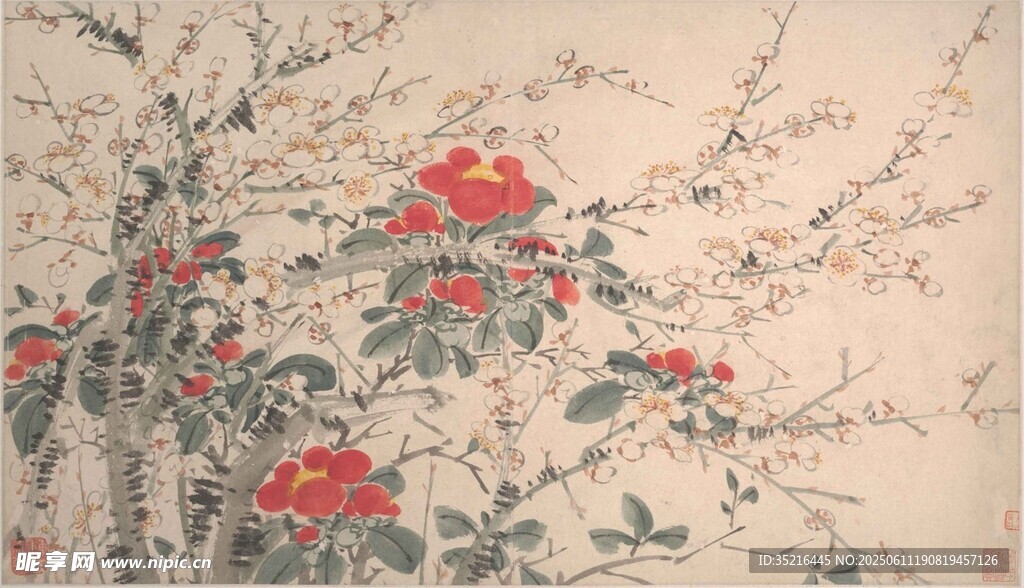 中式花卉壁畫藝術