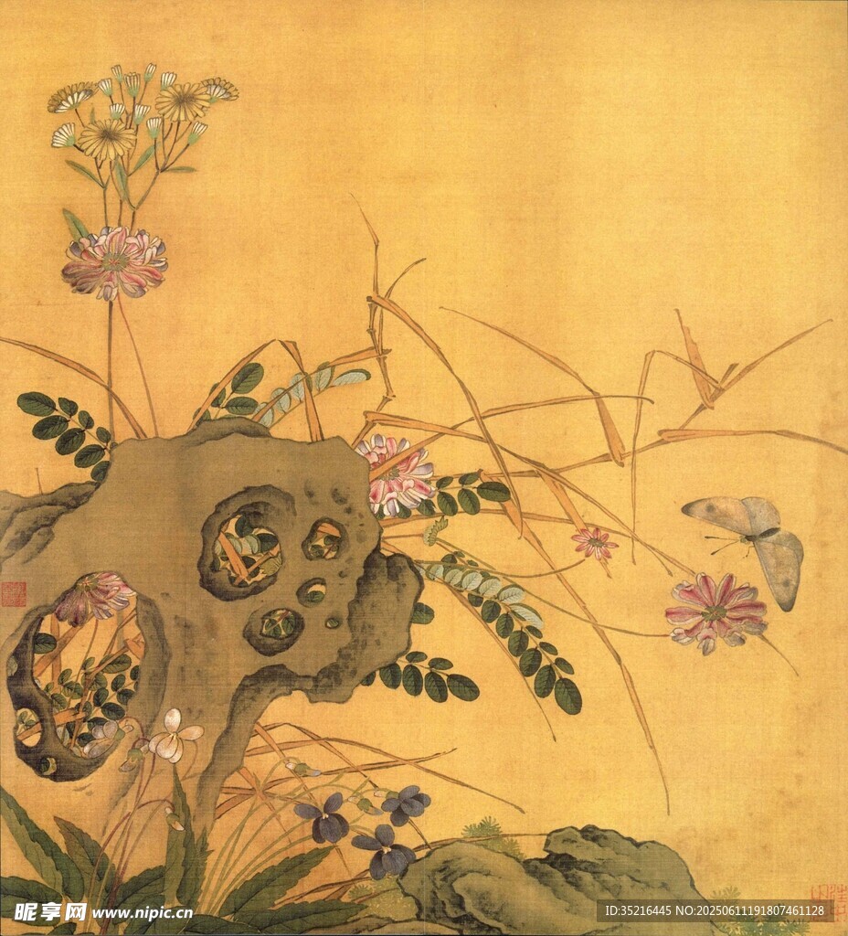 古畫中的花卉與怪石