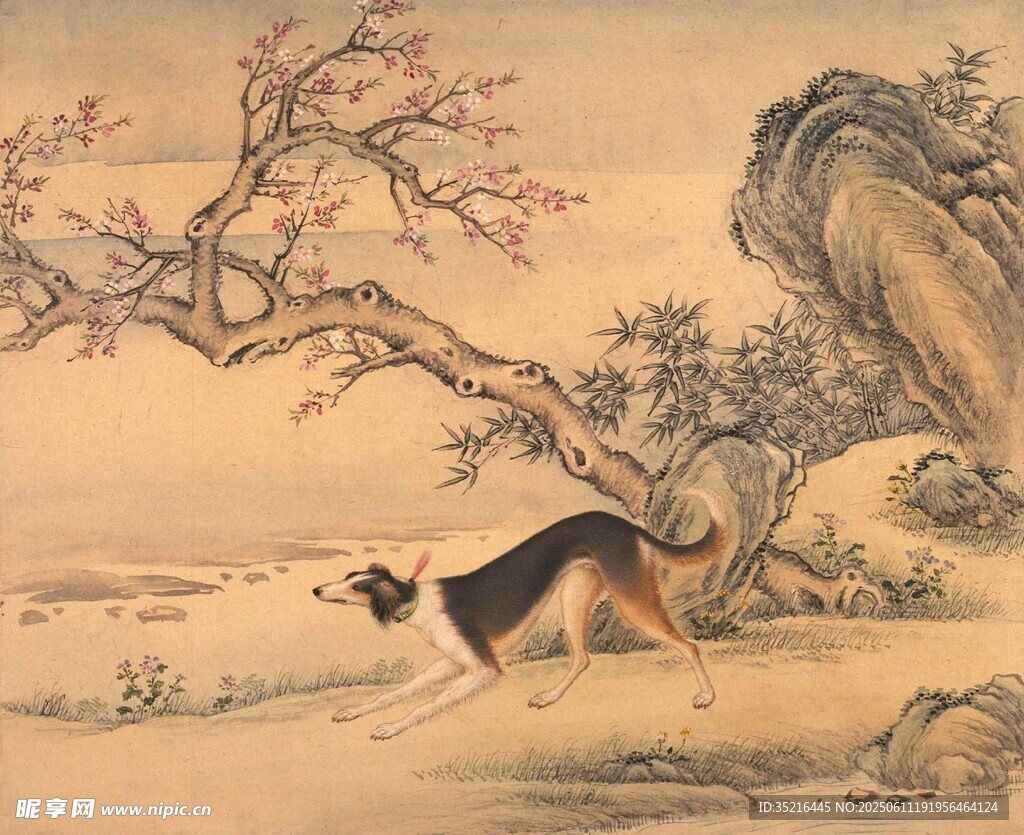 古畫中的單只羊與山水景