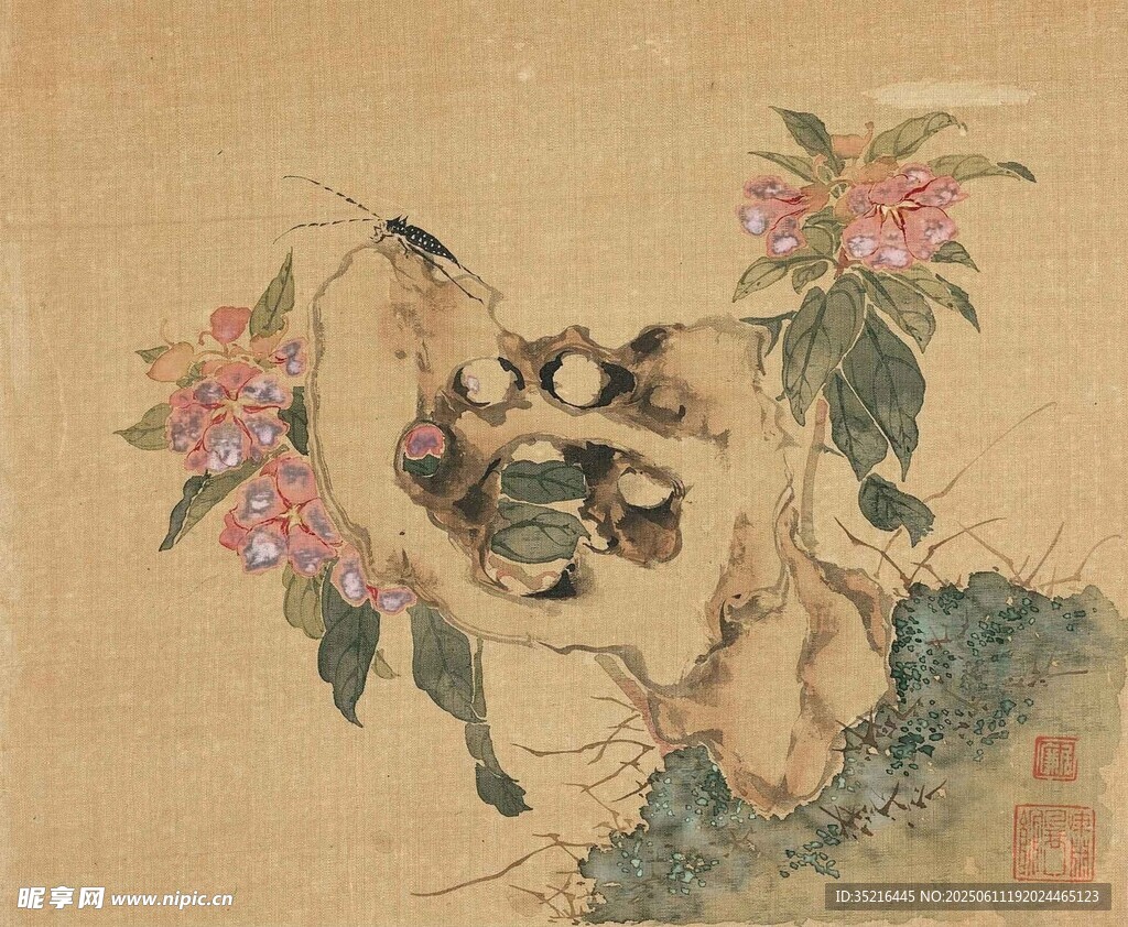 古畫中的花卉與動物景象