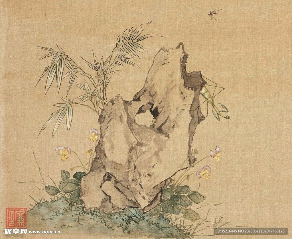 古畫中的竹石禽鳥景致
