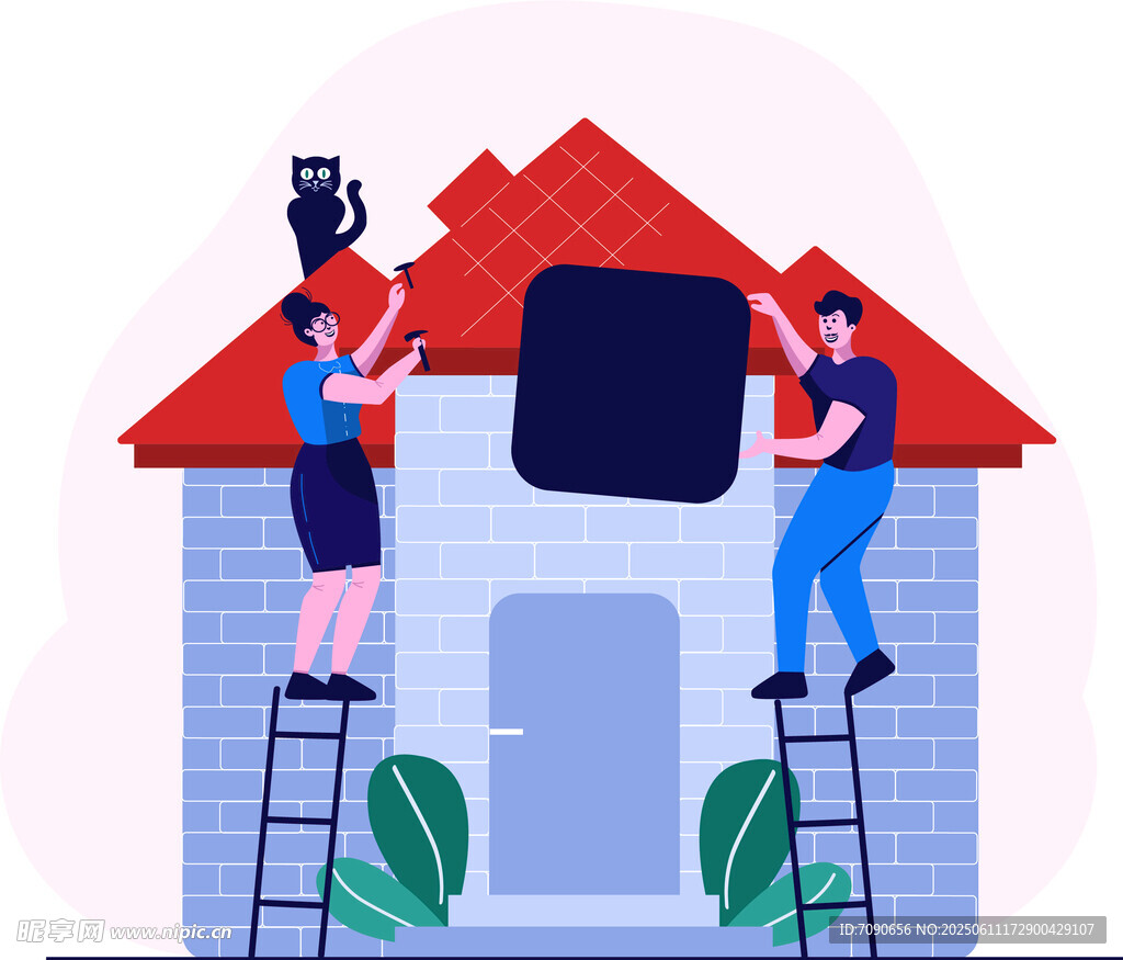 兩人屋頂協作維修房屋