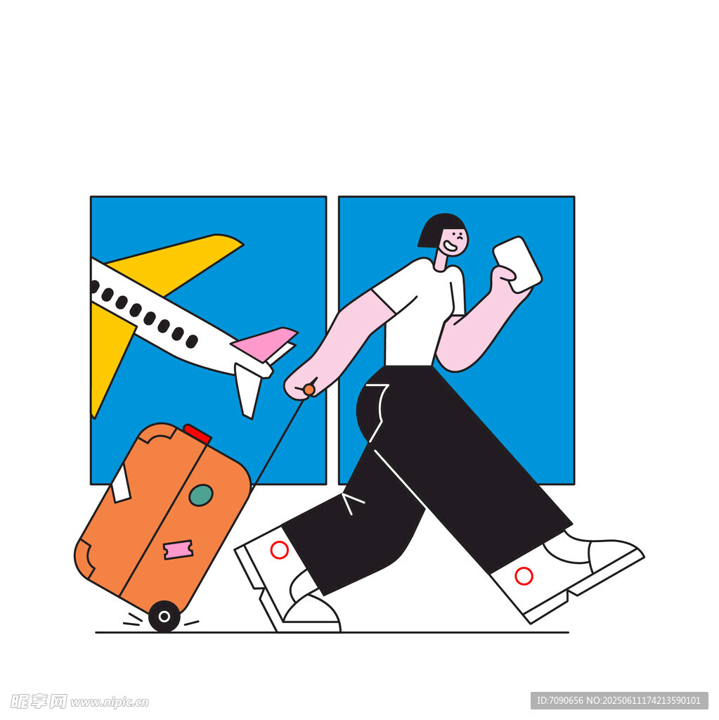 男子拖著行李趕飛機