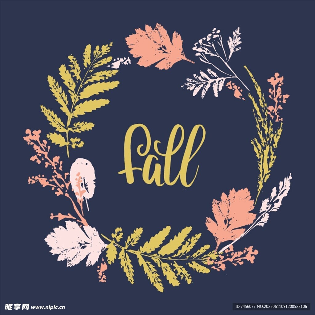 秋季花卉環繞的fall字樣
