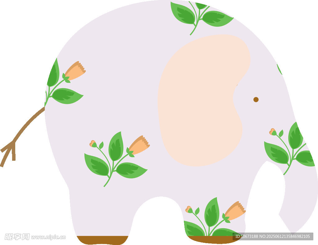 小象與綠葉的可愛插畫