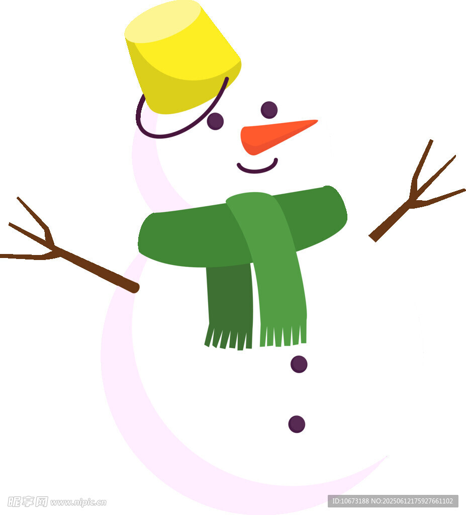 可愛雪人戴著黃帽綠圍巾