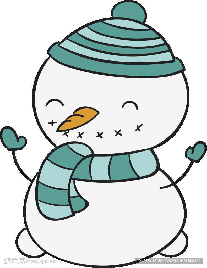 可愛雪人戴著帽和圍巾