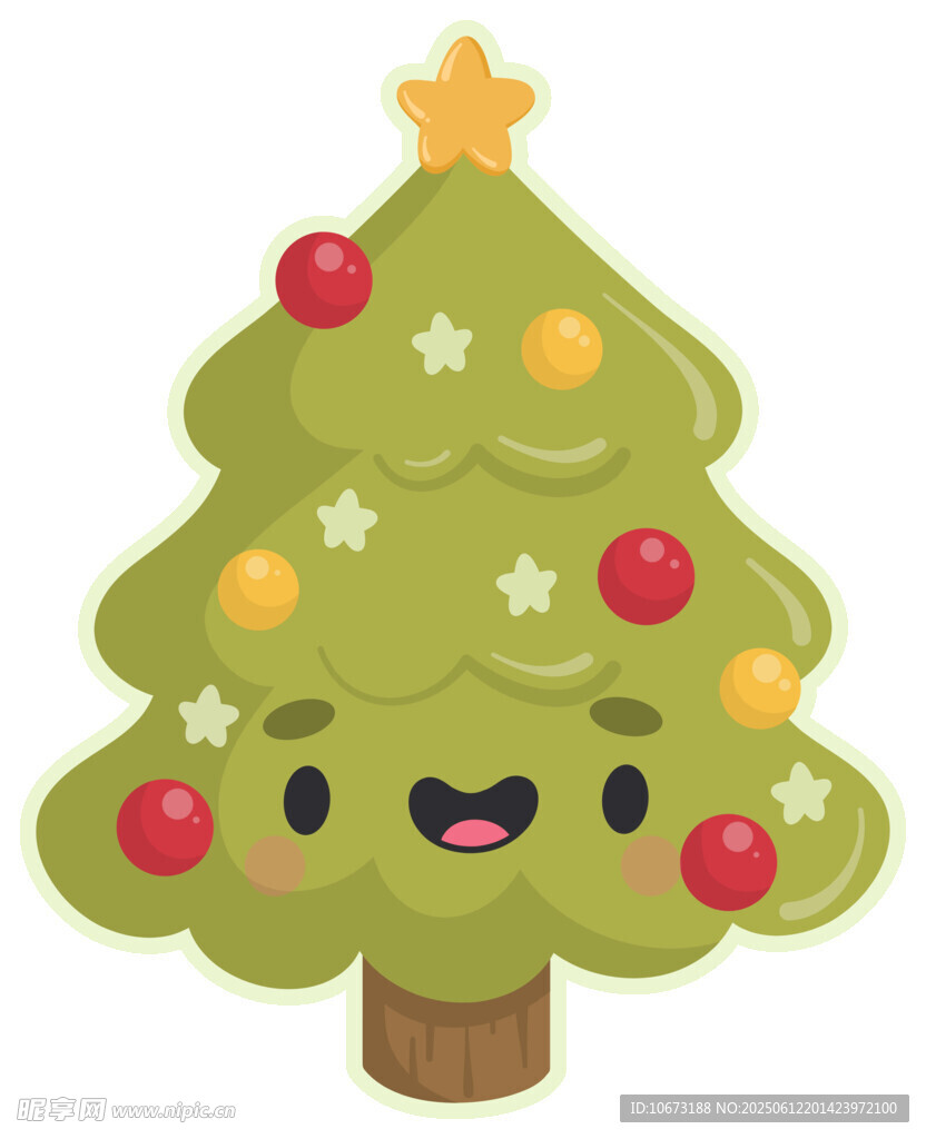 可愛笑臉圣誕樹插畫