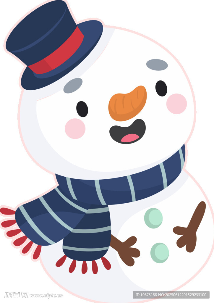 可愛雪人戴著帽子和圍巾