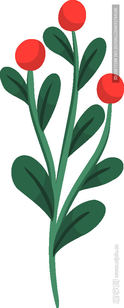 紅色小花綠葉植物插畫