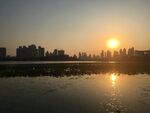 城市湖畔日落美景