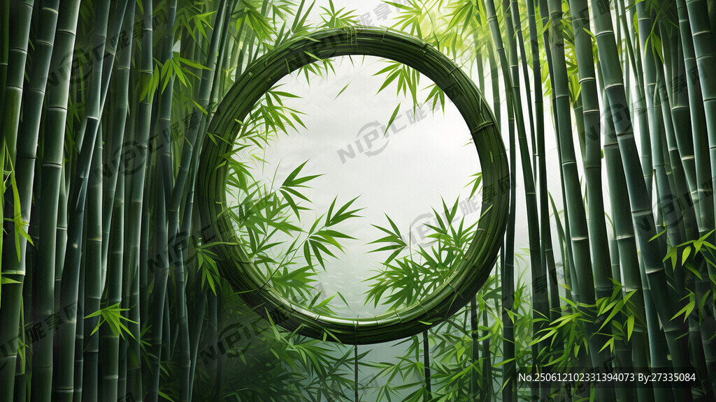 圓形 綠色竹子 清新
