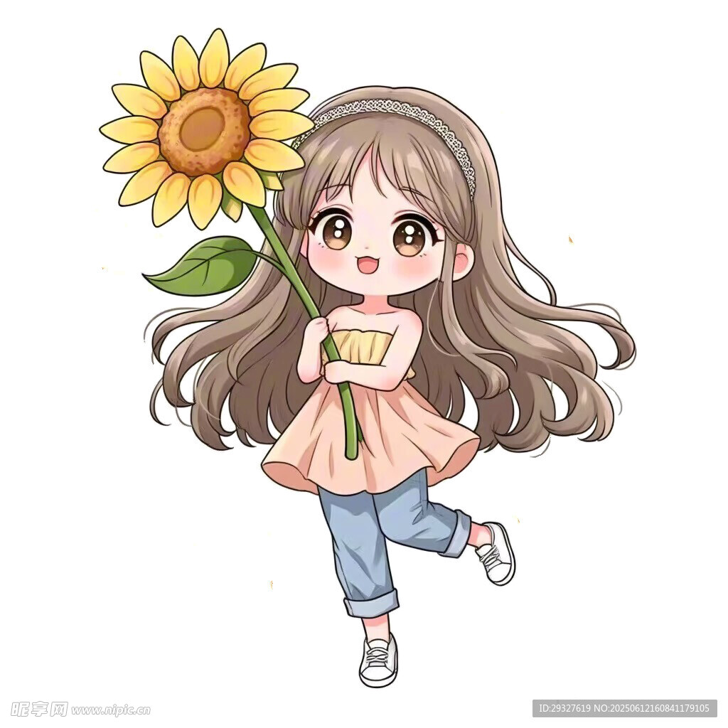 手持向日葵的可愛女孩