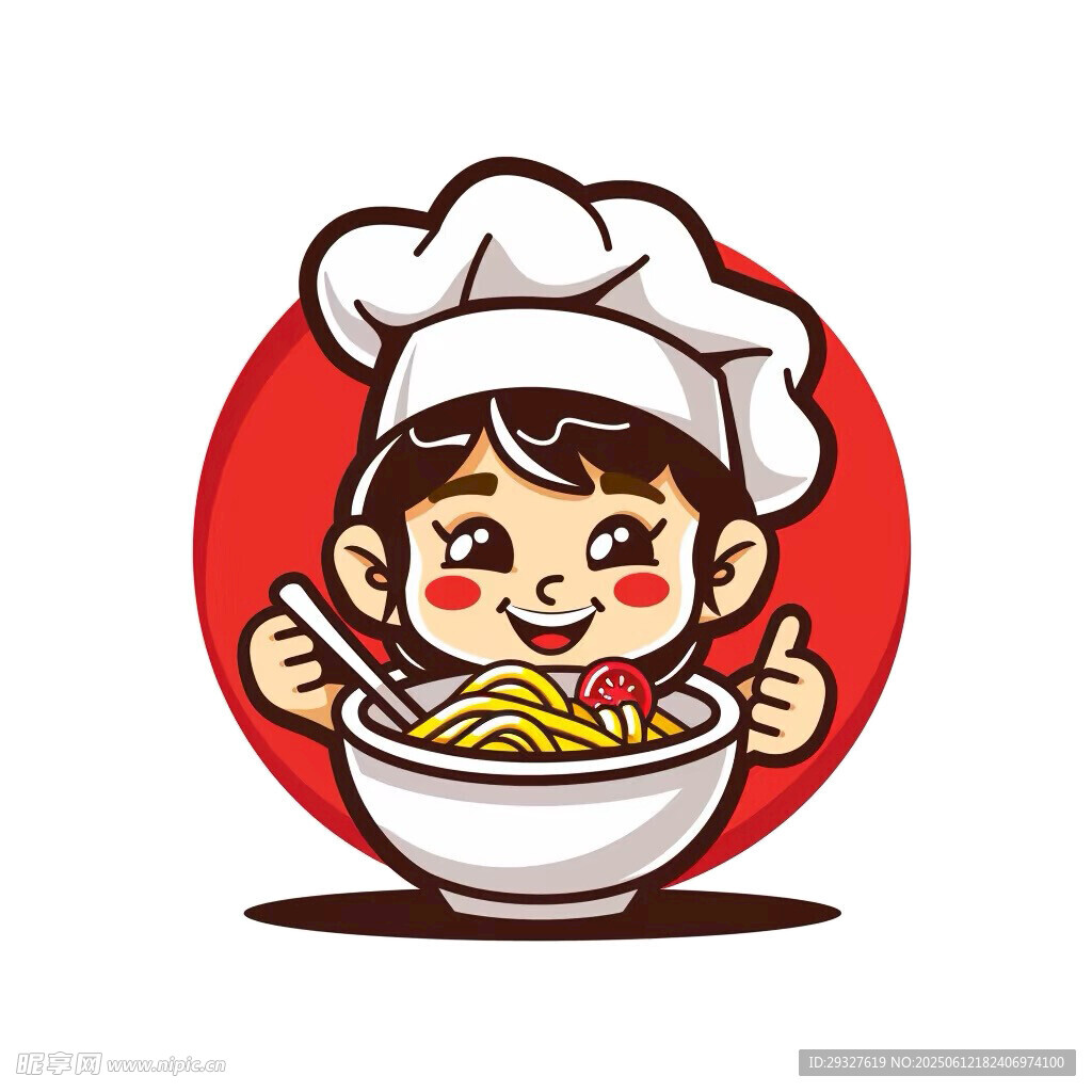 可愛廚師捧美味面條