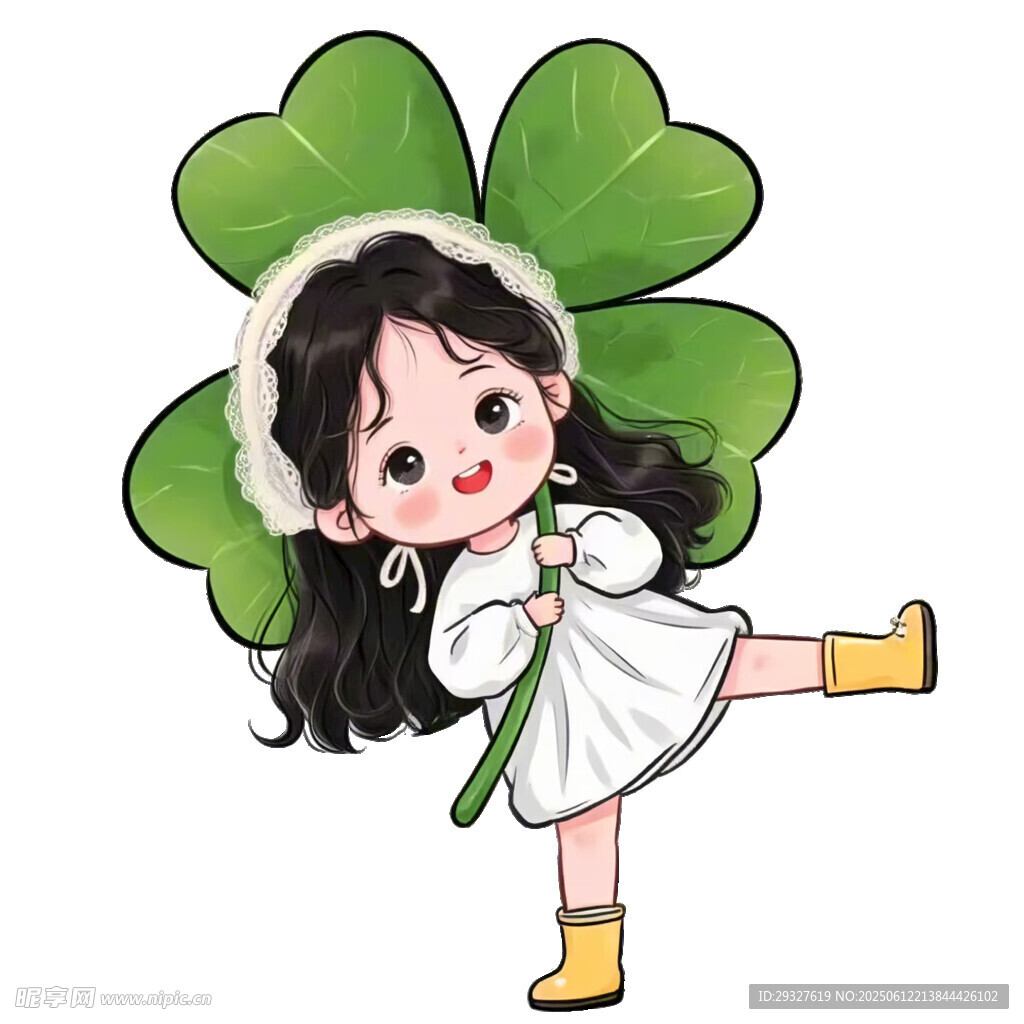 手持花的四葉草女孩