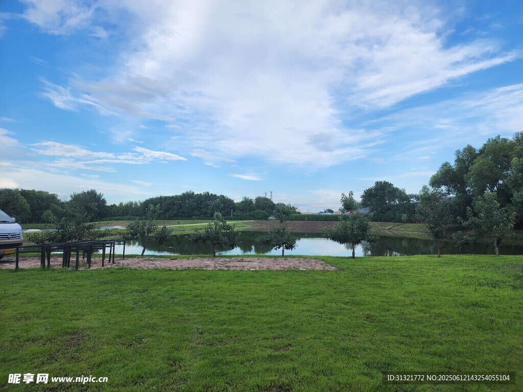 田園風光中的開闊綠草地