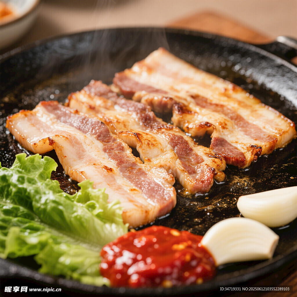 美味煎培根配蔬菜醬料
