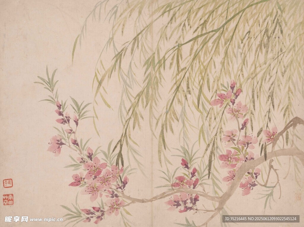柳絲桃花圖