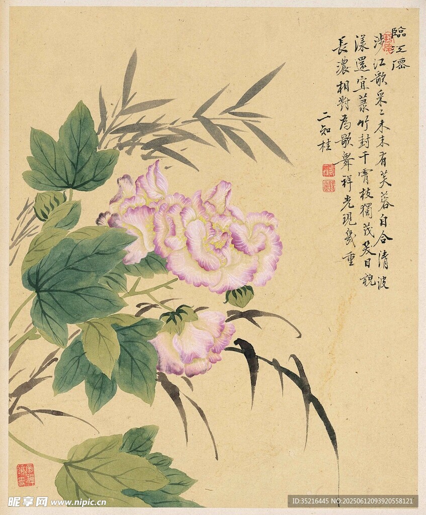 國畫牡丹翠竹圖