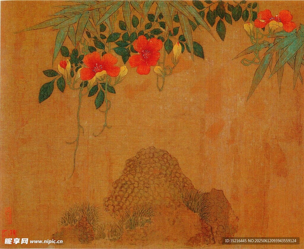 古畫中的花卉與山石景致
