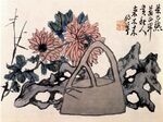 水墨花卉與手提包畫作