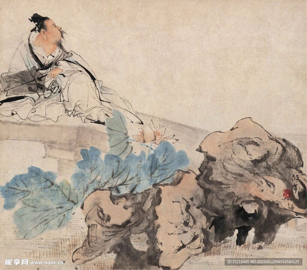 古代人物倚坐賞景圖