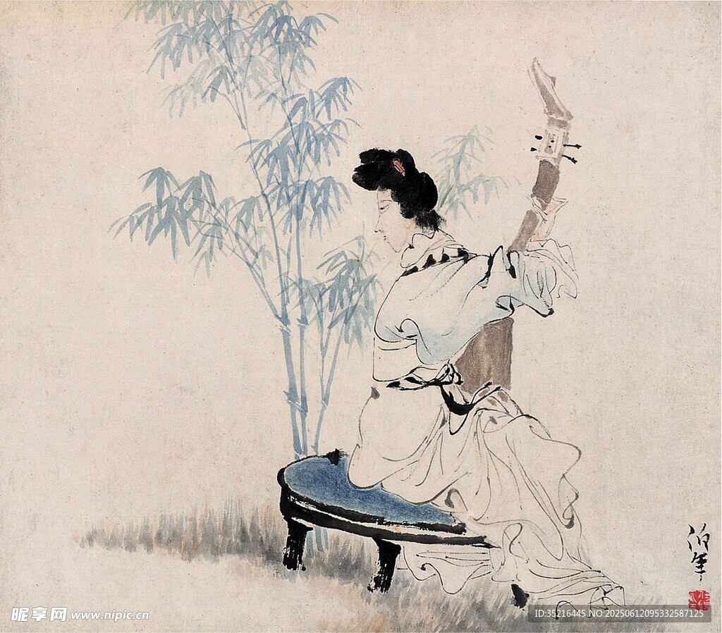 古典女子舞于竹林間